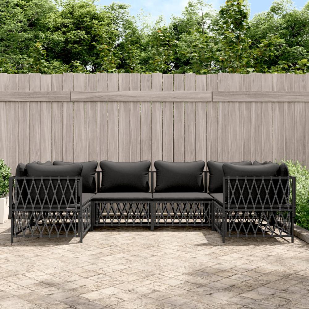 6 Piece Patio Lounge Set with Cushions Anthracite Steel. Picture 8
