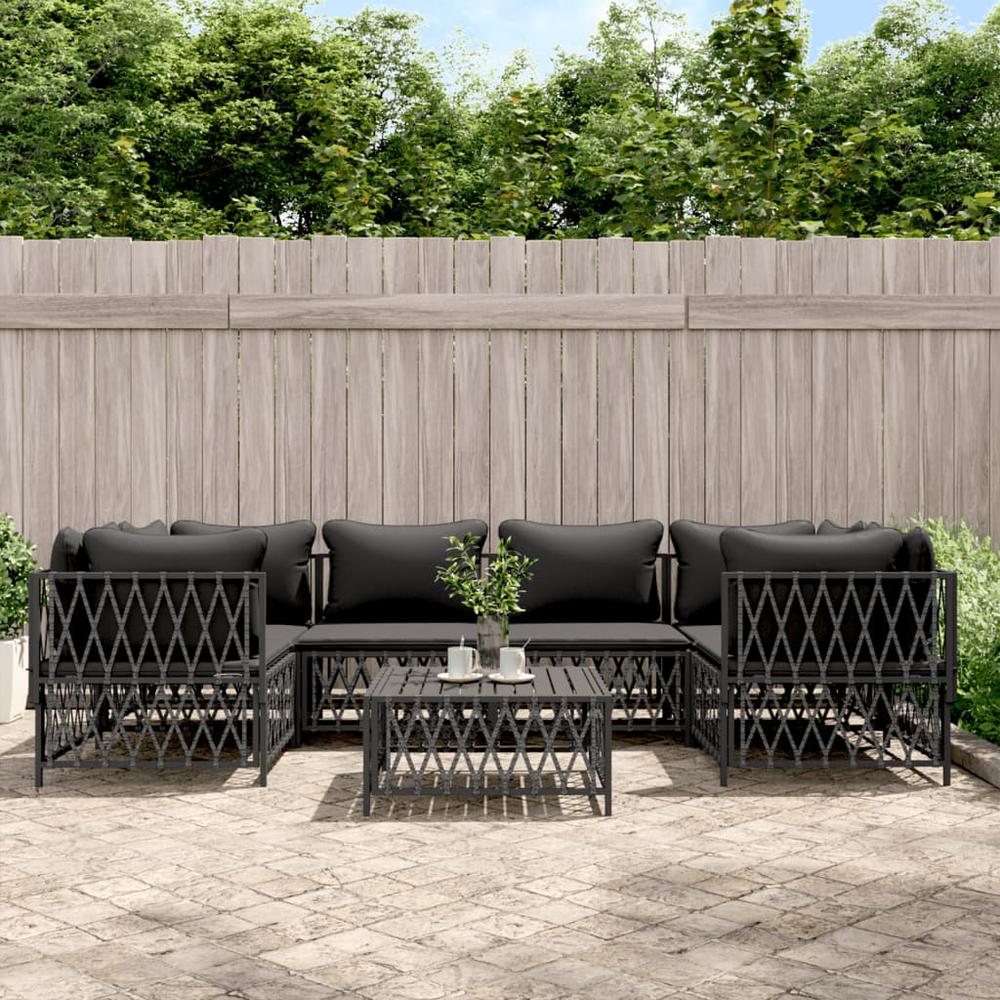 7 Piece Patio Lounge Set with Cushions Anthracite Steel. Picture 9