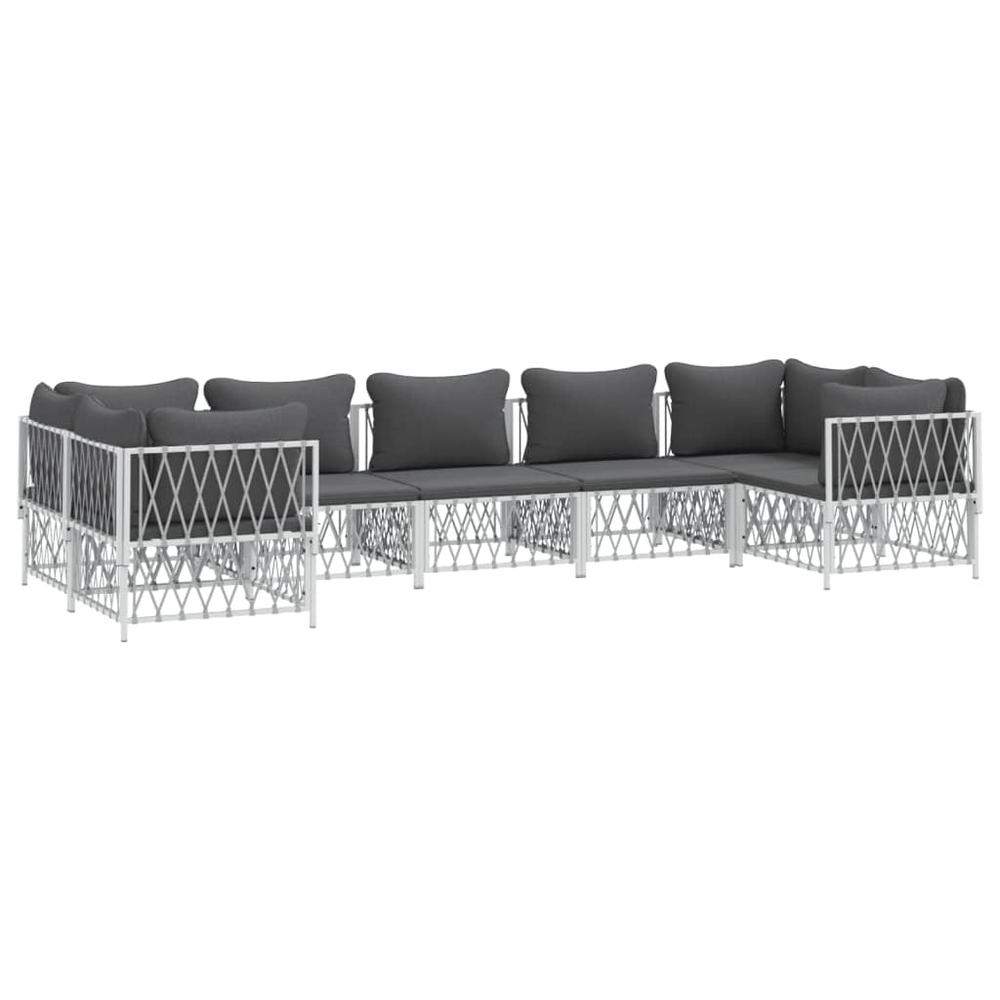 7 Piece Patio Lounge Set with Cushions White Steel. Picture 2