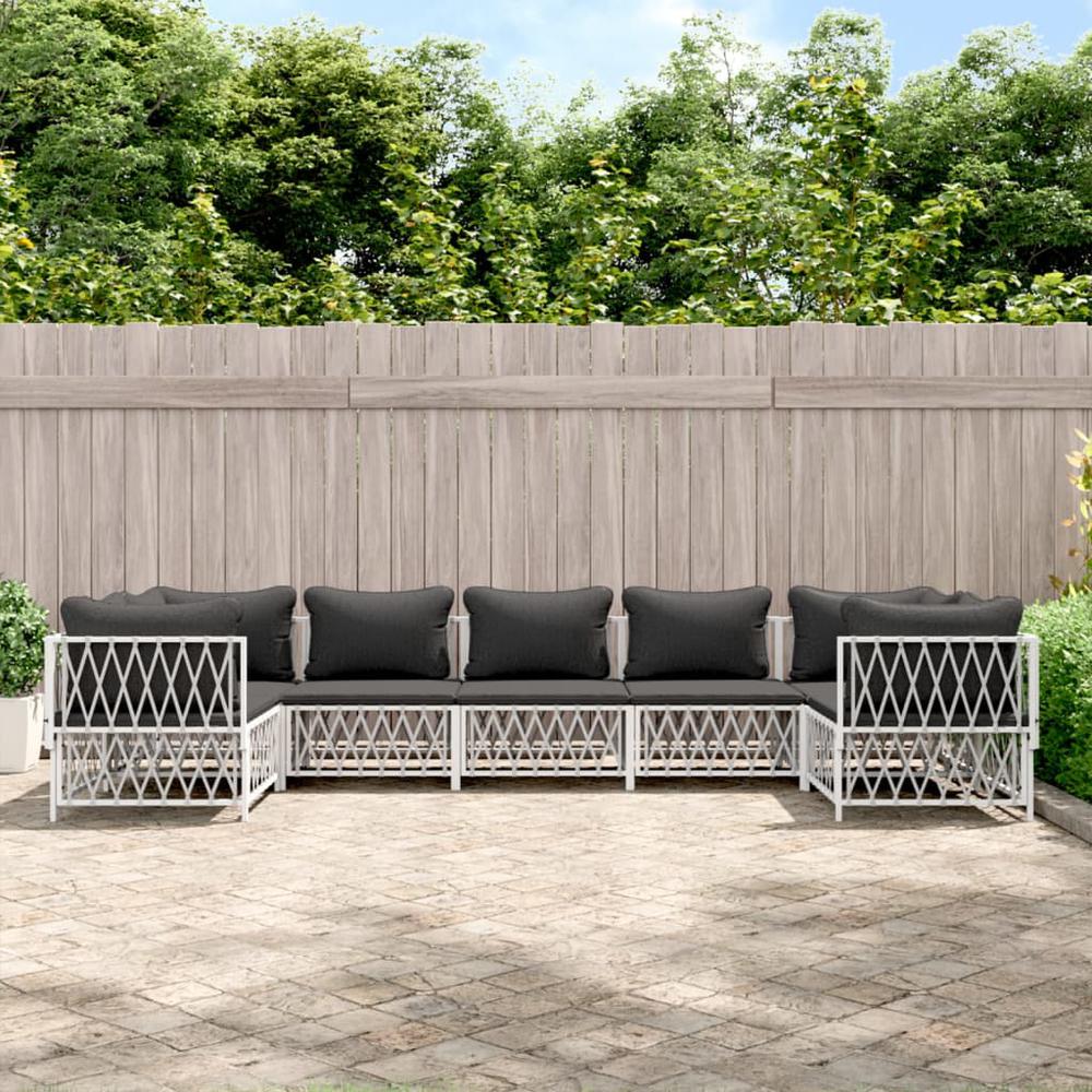 7 Piece Patio Lounge Set with Cushions White Steel. Picture 8