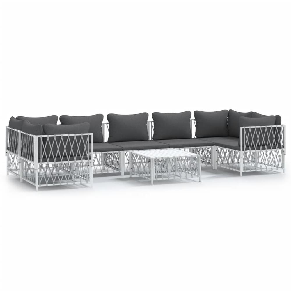 8 Piece Patio Lounge Set with Cushions White Steel. Picture 1