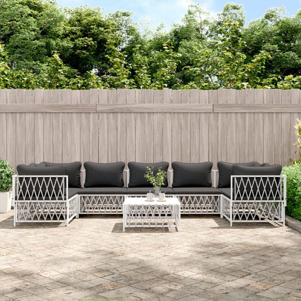 8 Piece Patio Lounge Set with Cushions White Steel. Picture 9