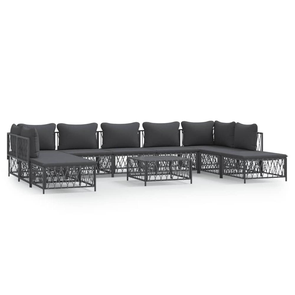 10 Piece Patio Lounge Set with Cushions Anthracite Steel. Picture 1