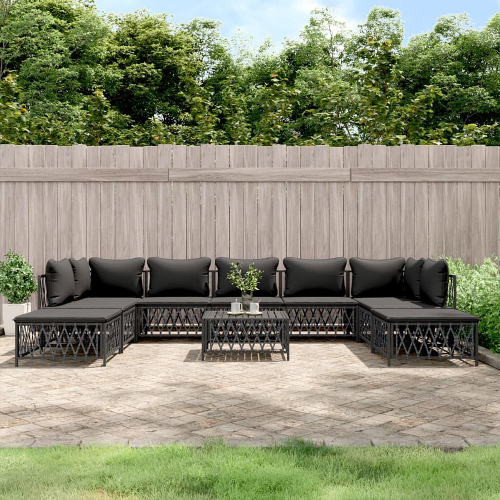 10 Piece Patio Lounge Set with Cushions Anthracite Steel. Picture 10