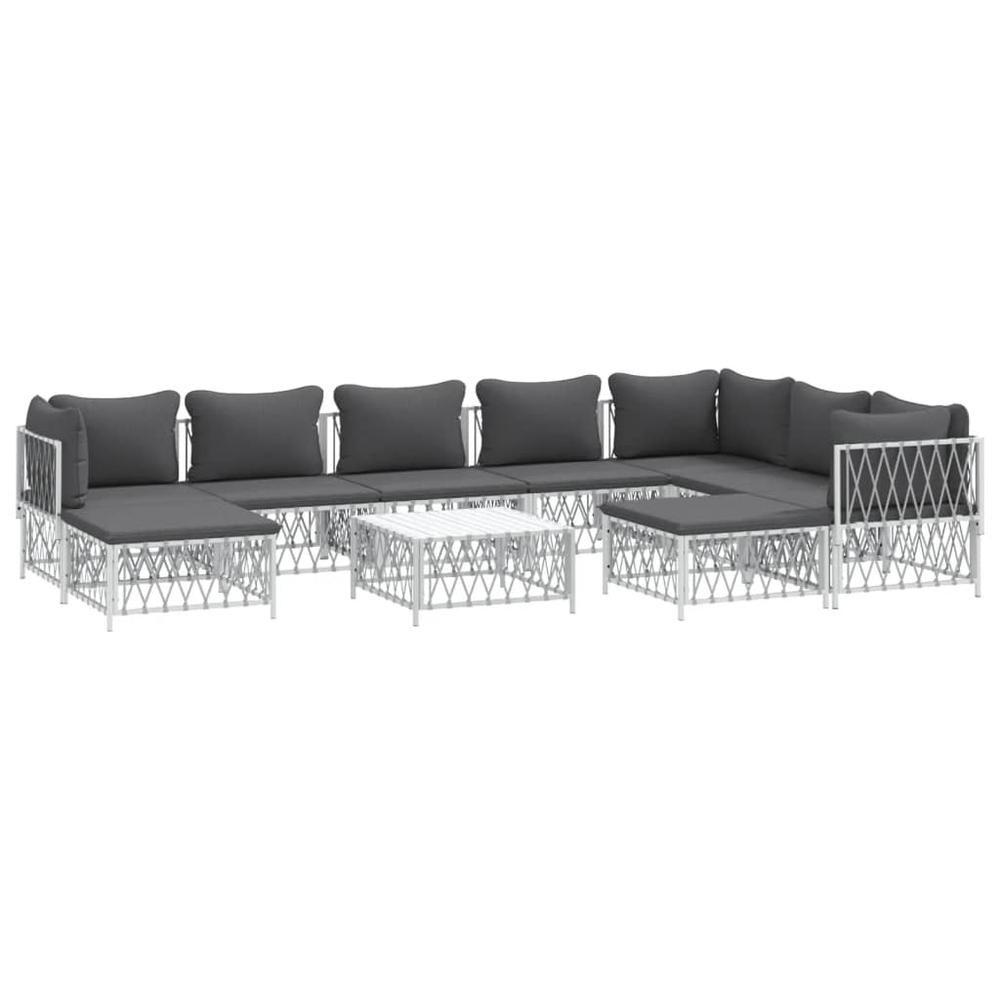 10 Piece Patio Lounge Set with Cushions White Steel. Picture 2