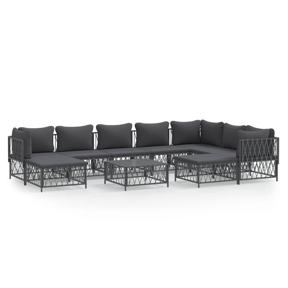 10 Piece Patio Lounge Set with Cushions Anthracite Steel. Picture 1