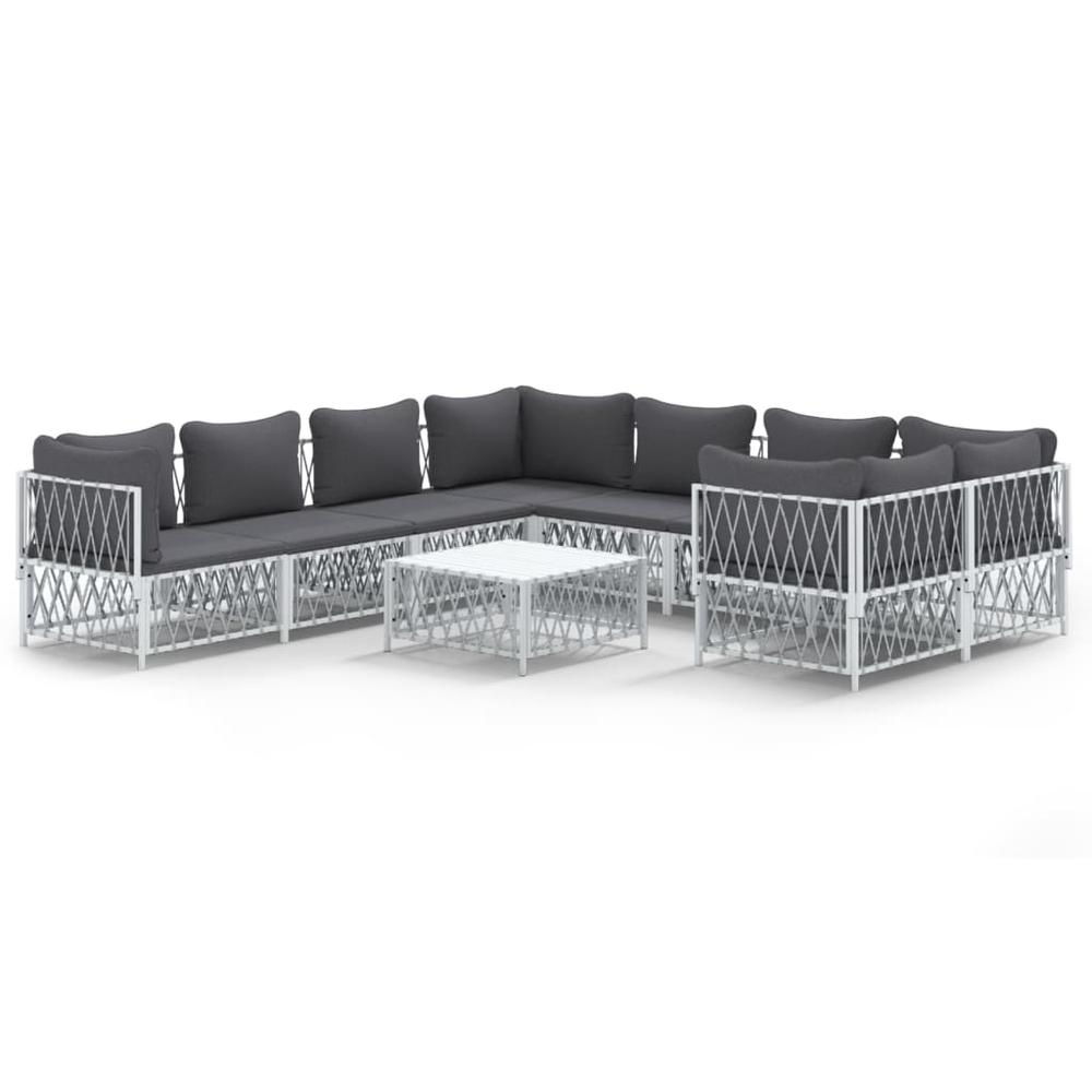 9 Piece Patio Lounge Set with Cushions White Steel. Picture 1