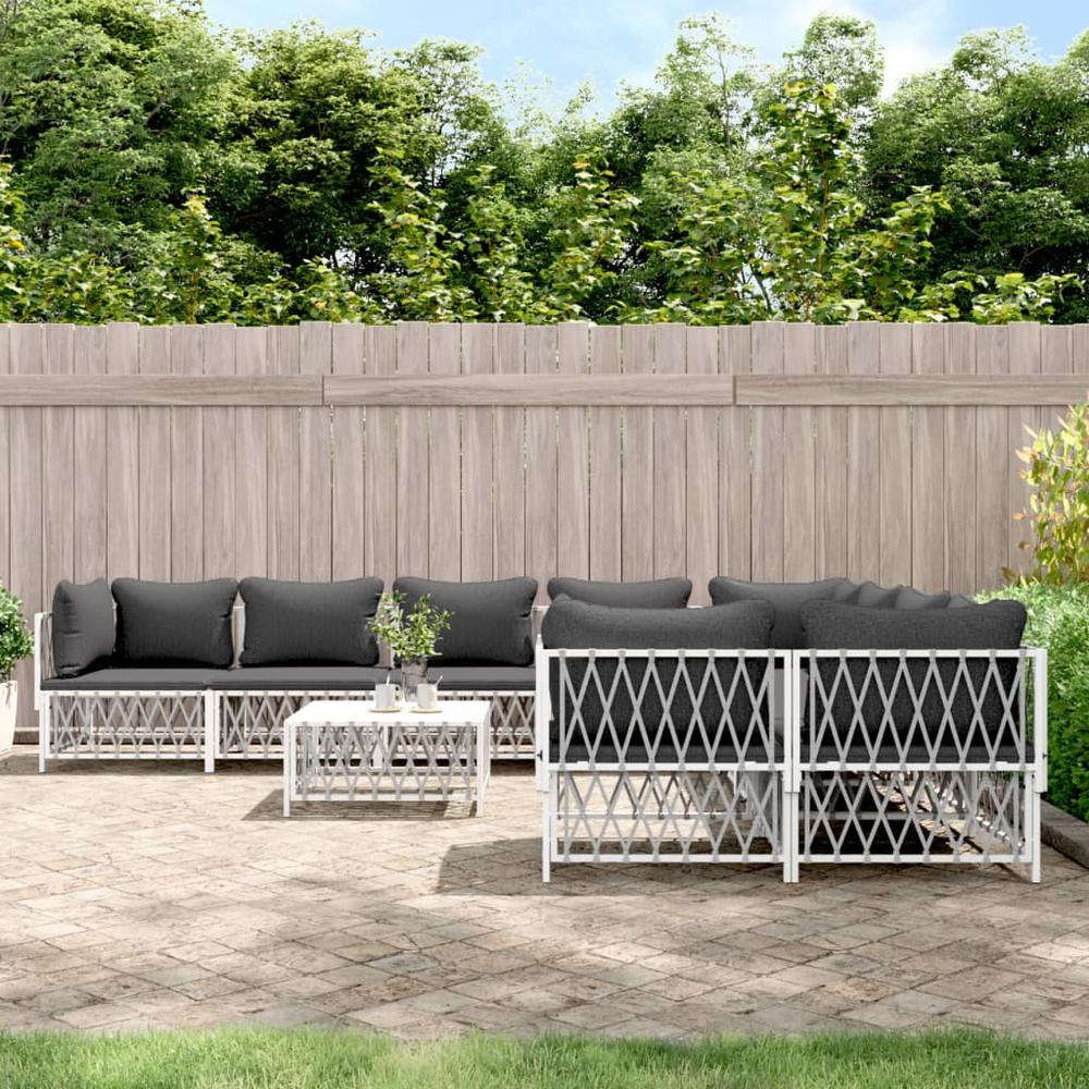 9 Piece Patio Lounge Set with Cushions White Steel. Picture 9