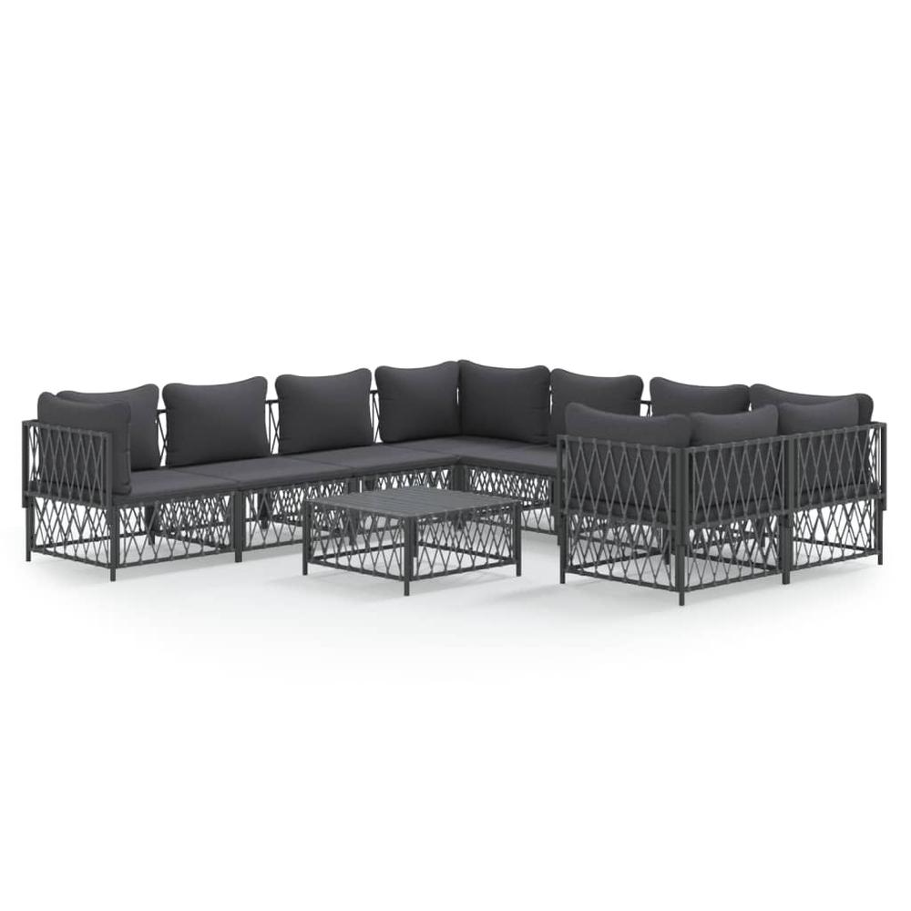 9 Piece Patio Lounge Set with Cushions Anthracite Steel. Picture 1