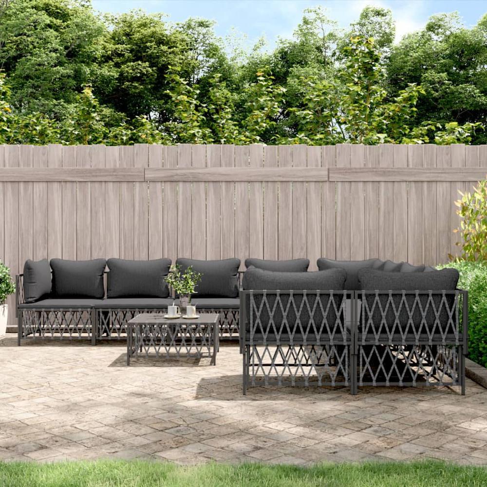 9 Piece Patio Lounge Set with Cushions Anthracite Steel. Picture 9