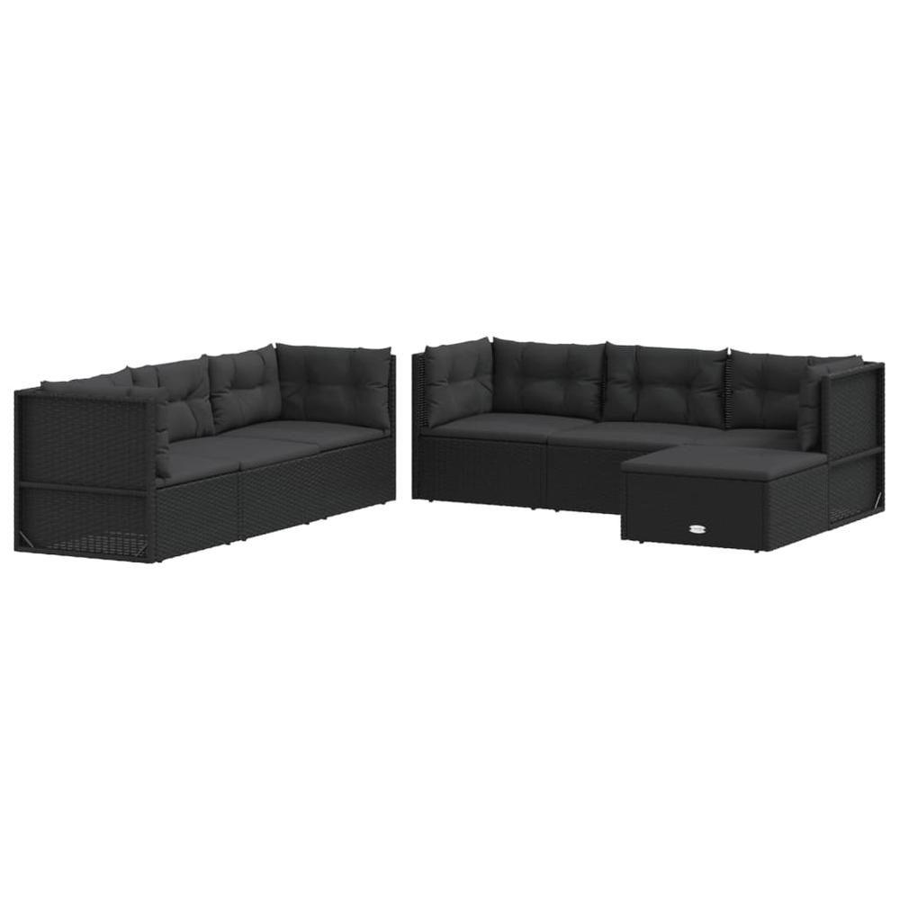7 Piece Patio Lounge Set with Cushions Black Poly Rattan. Picture 2