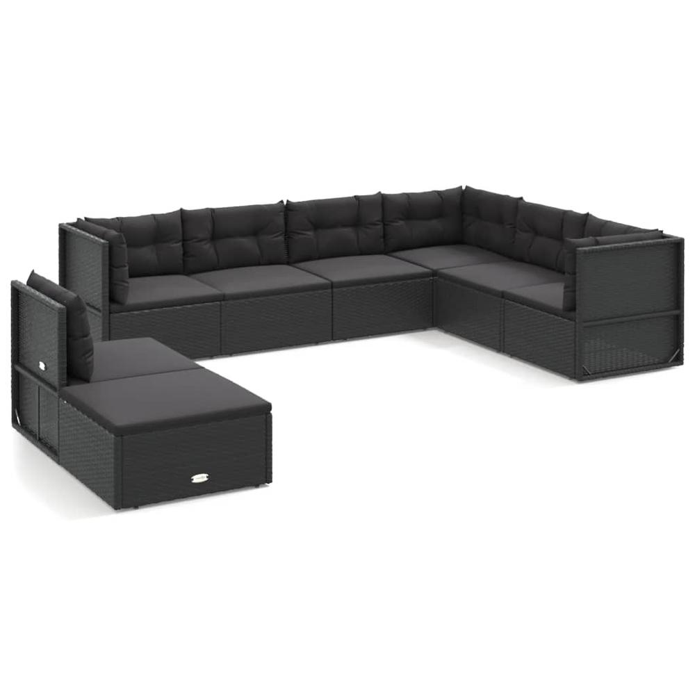 8 Piece Patio Lounge Set with Cushions Black Poly Rattan. Picture 1