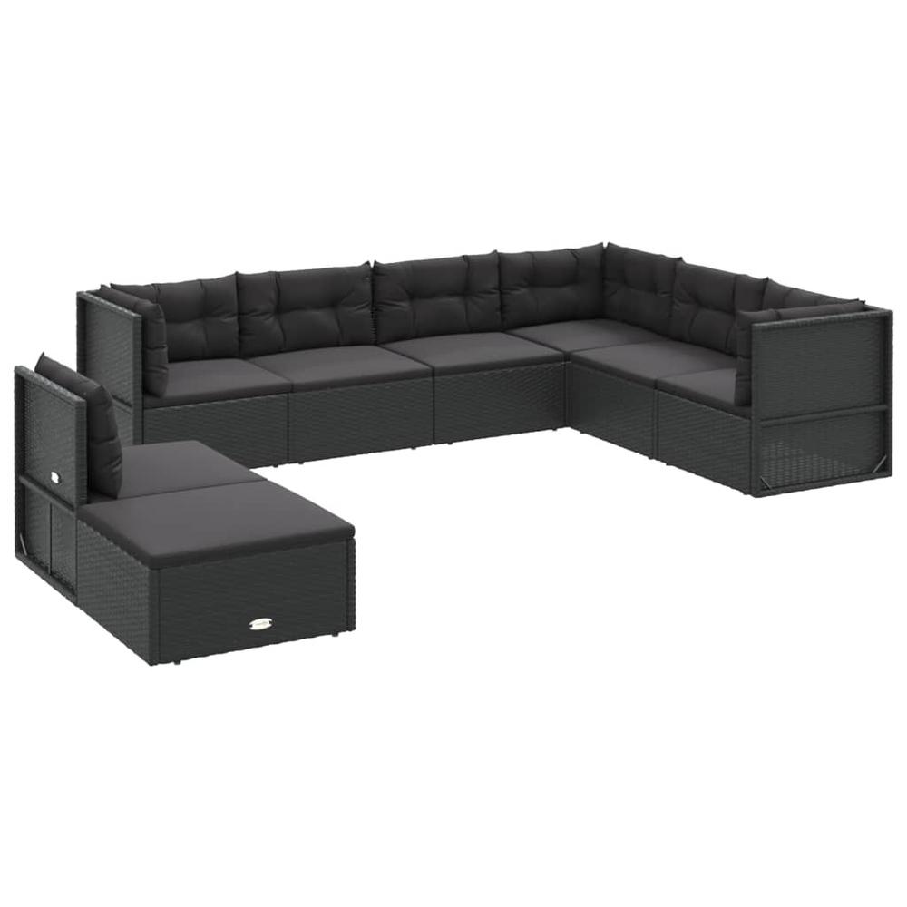 8 Piece Patio Lounge Set with Cushions Black Poly Rattan. Picture 2
