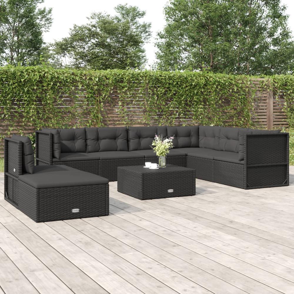 8 Piece Patio Lounge Set with Cushions Black Poly Rattan. Picture 9