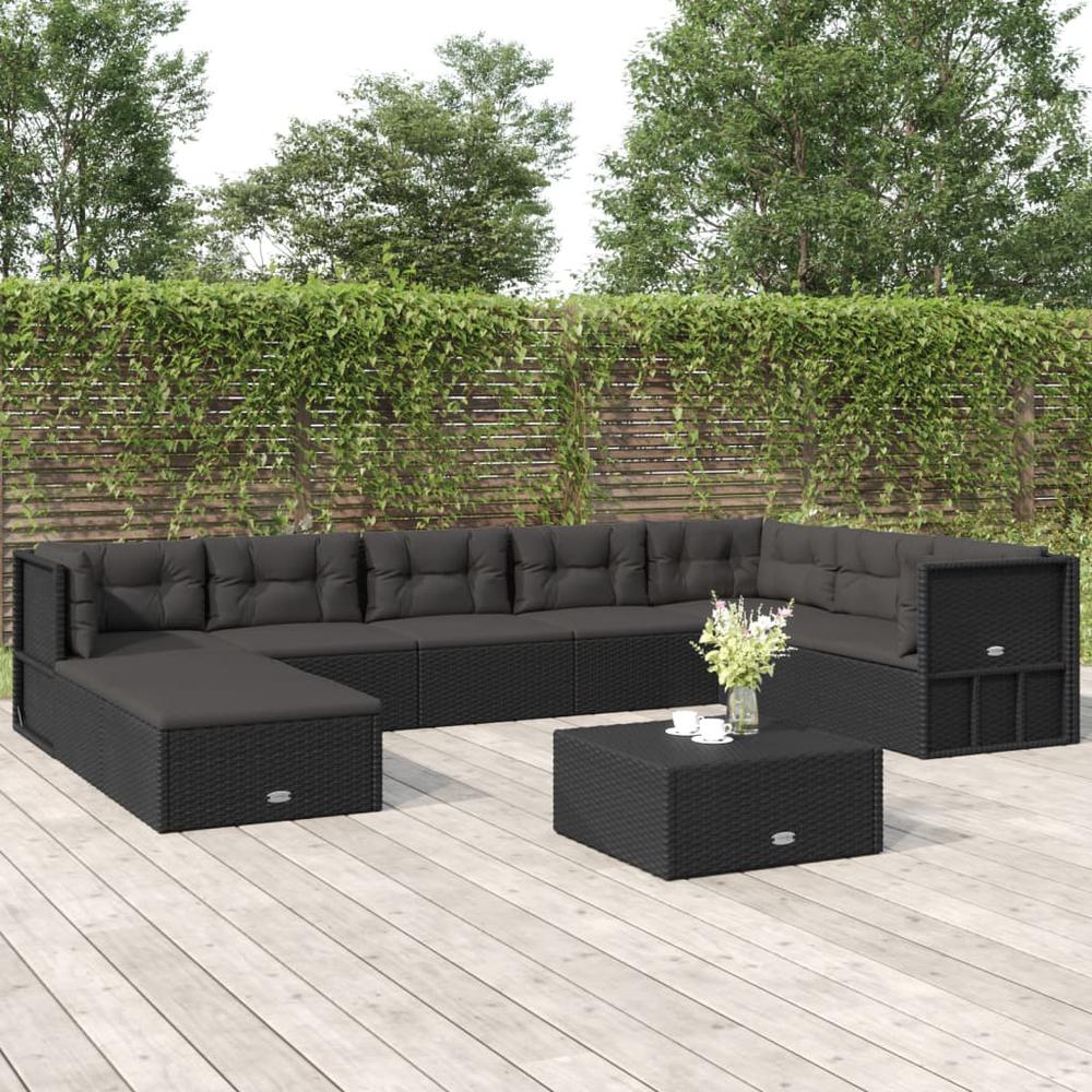 9 Piece Patio Lounge Set with Cushions Black Poly Rattan. Picture 11