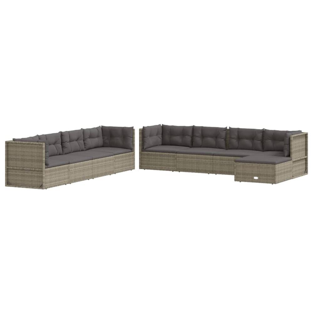 9 Piece Patio Lounge Set with Cushions Gray Poly Rattan. Picture 2