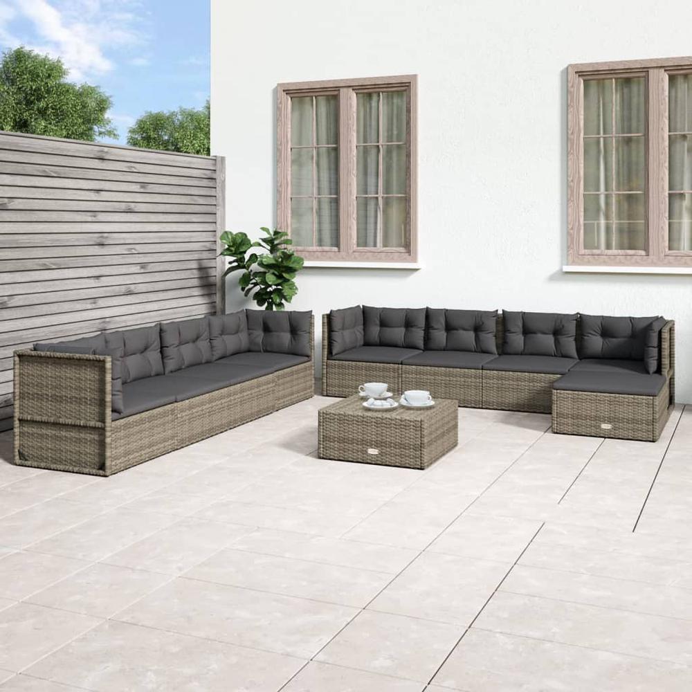 9 Piece Patio Lounge Set with Cushions Gray Poly Rattan. Picture 12