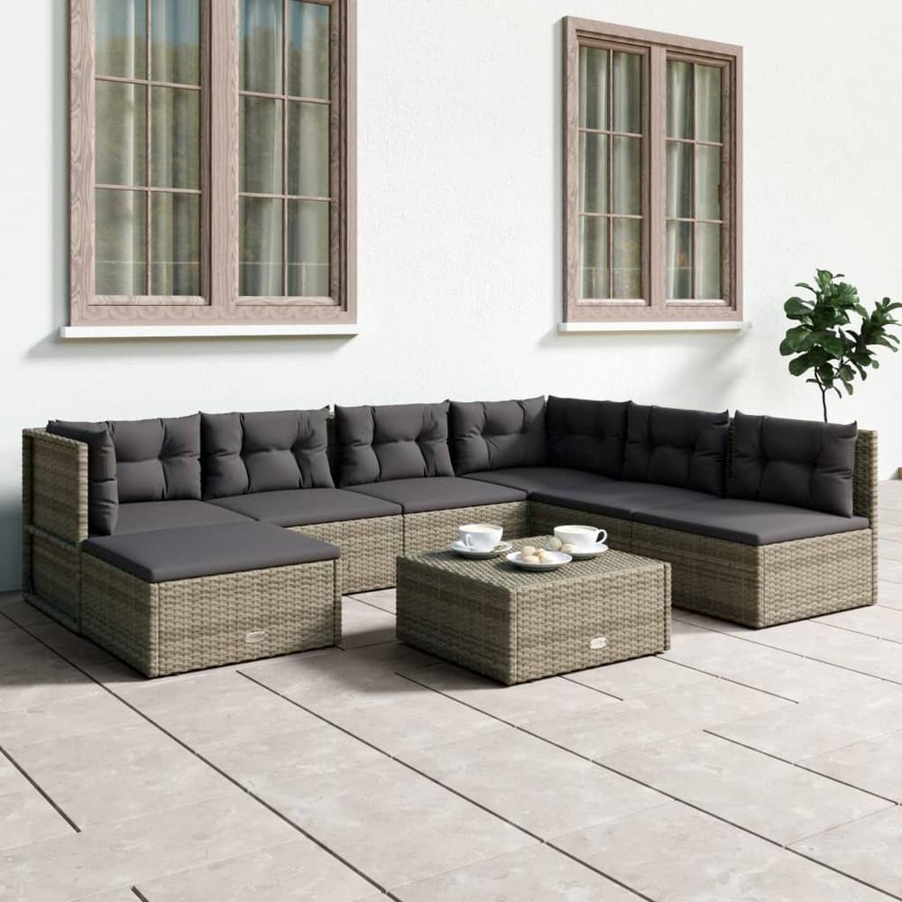 7 Piece Patio Lounge Set with Cushions Gray Poly Rattan. Picture 12