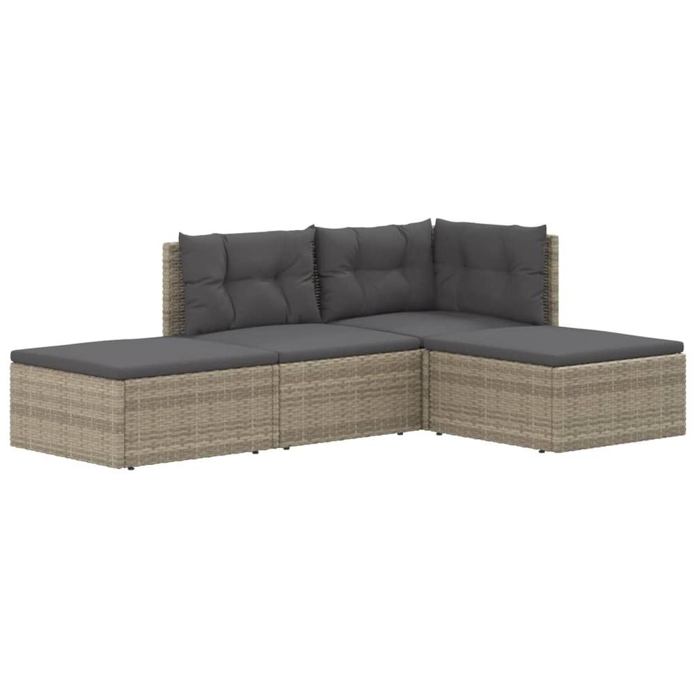 4 Piece Patio Lounge Set with Cushions Gray Poly Rattan. Picture 2