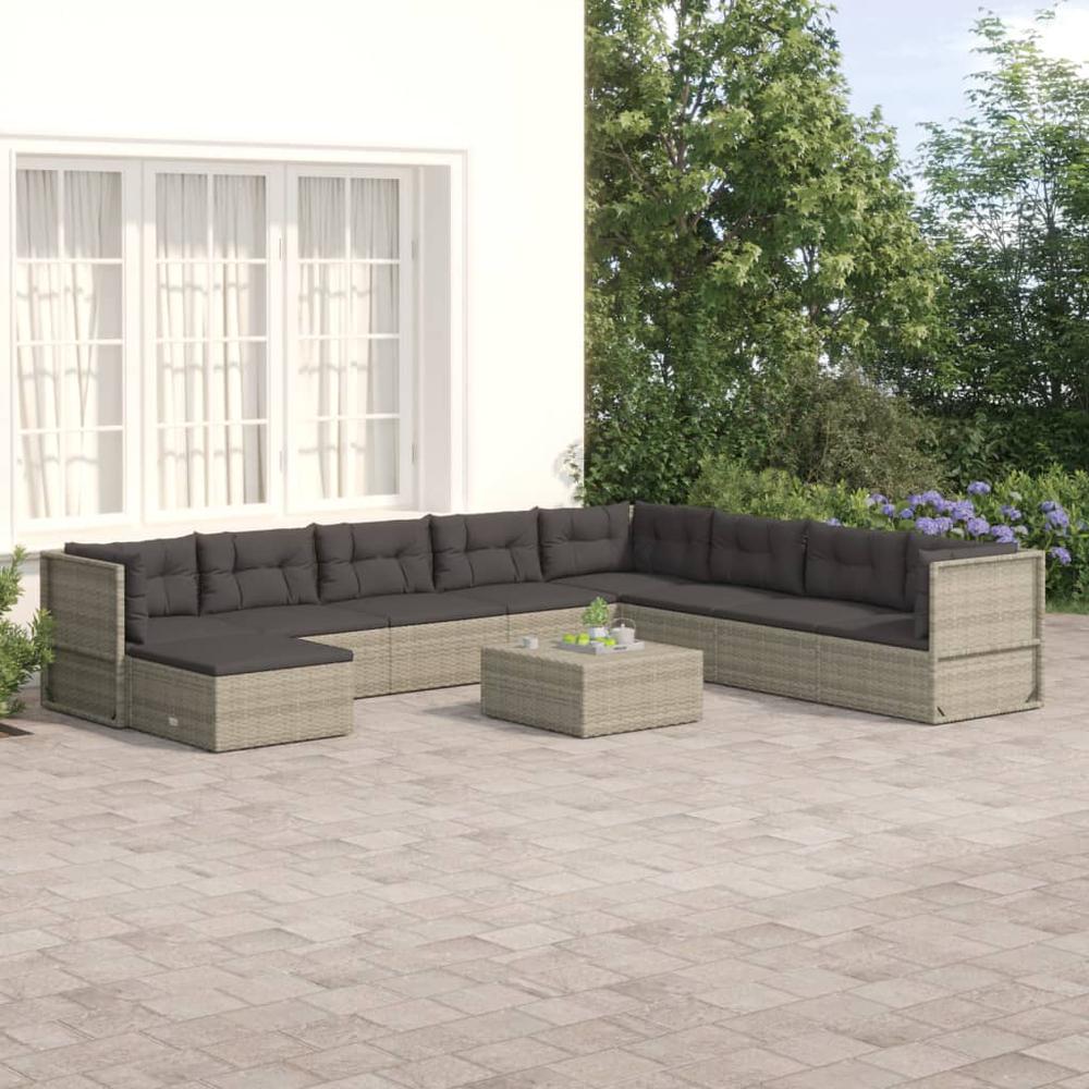 9 Piece Patio Lounge Set with Cushions Gray Poly Rattan. Picture 12