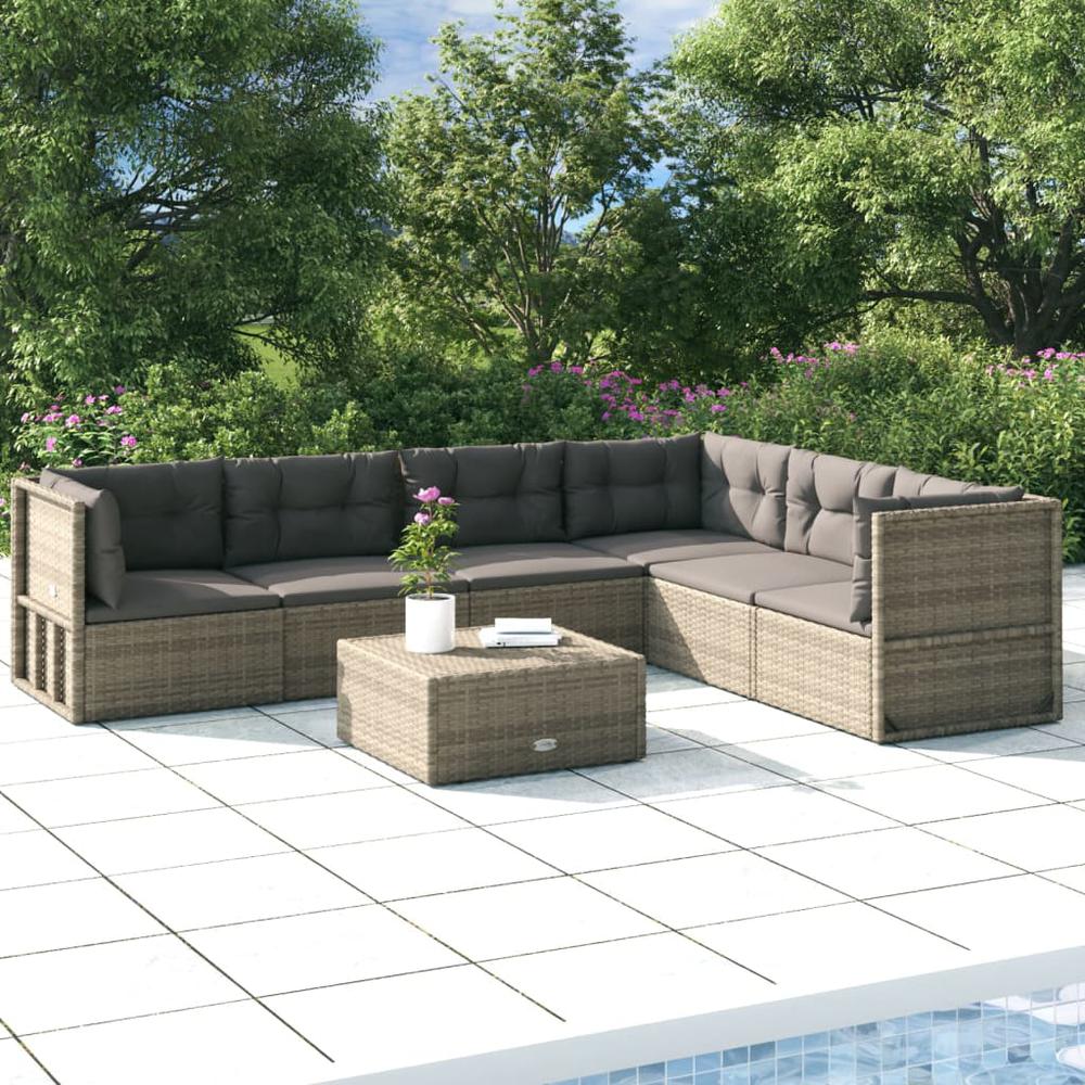 6 Piece Patio Lounge Set with Cushions Gray Poly Rattan. Picture 11