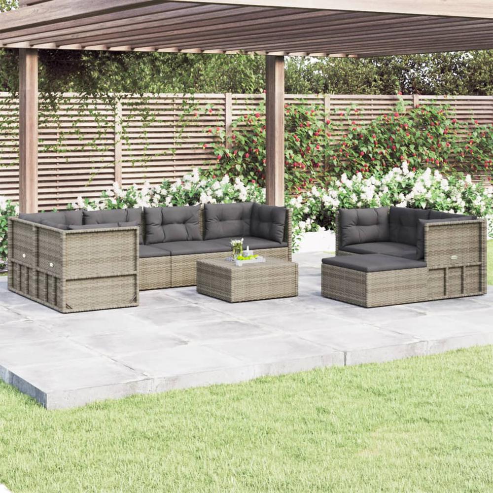 8 Piece Patio Lounge Set with Cushions Gray Poly Rattan. Picture 12