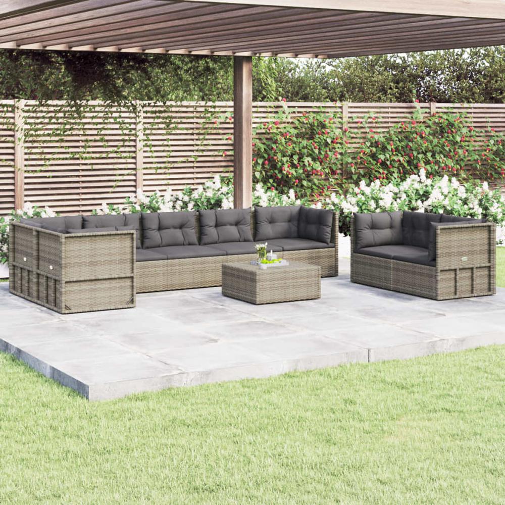 8 Piece Patio Lounge Set with Cushions Gray Poly Rattan. Picture 11