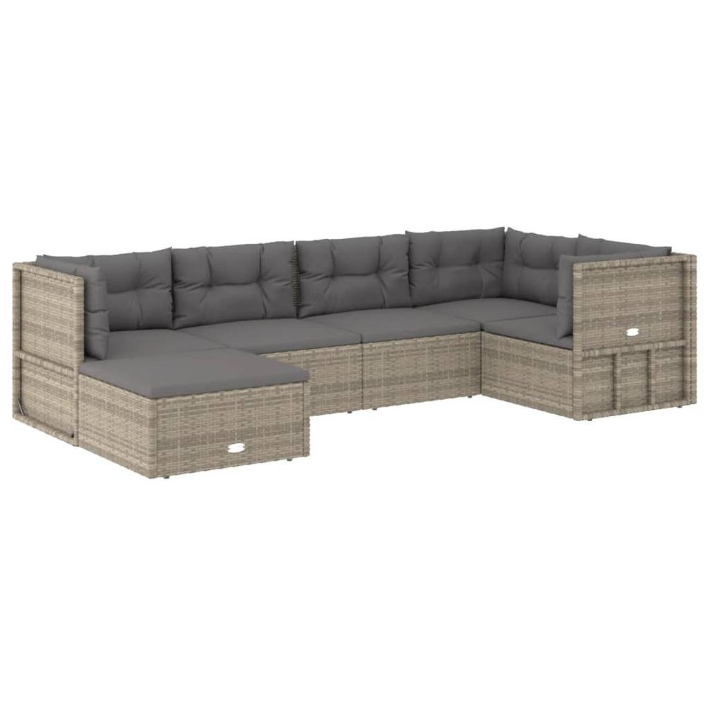 6 Piece Patio Lounge Set with Cushions Gray Poly Rattan. Picture 2