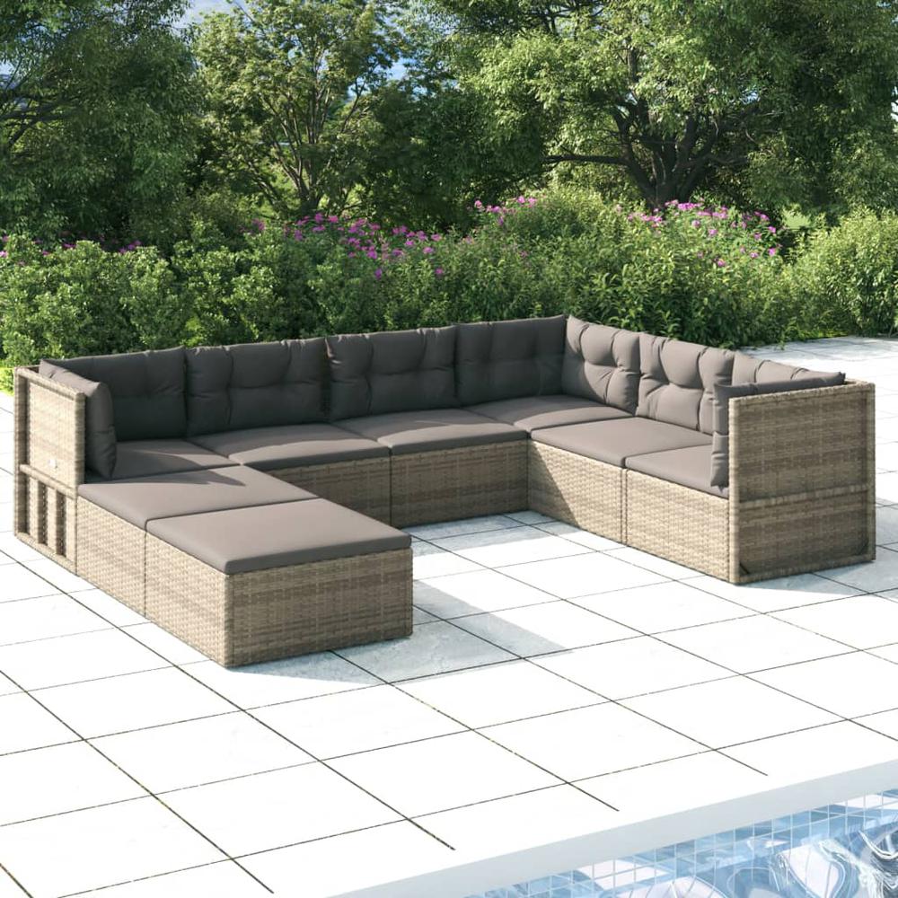 8 Piece Patio Lounge Set with Cushions Gray Poly Rattan. Picture 12