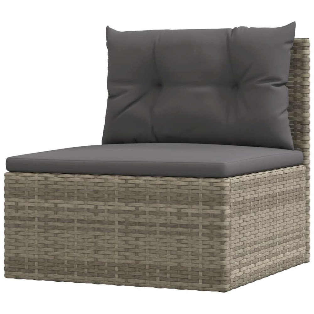 7 Piece Patio Lounge Set with Cushions Gray Poly Rattan. Picture 7