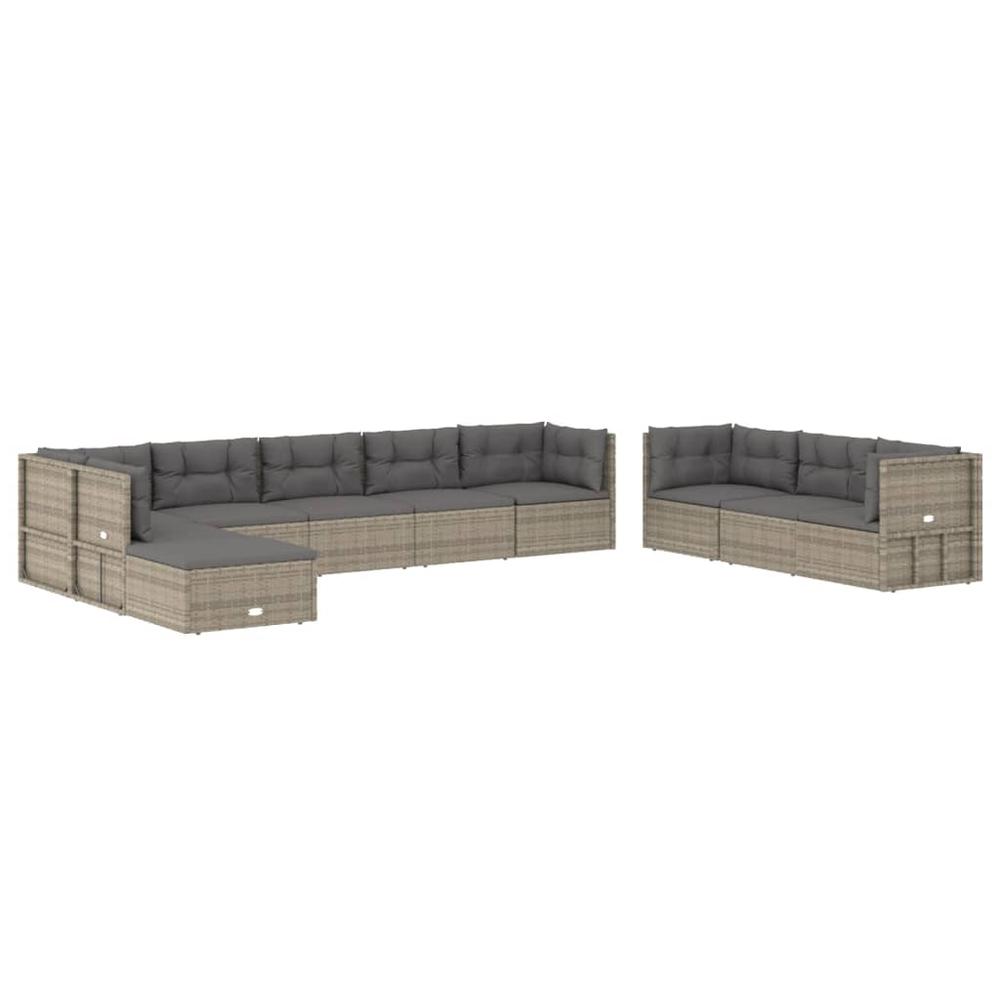 10 Piece Patio Lounge Set with Cushions Gray Poly Rattan. Picture 2