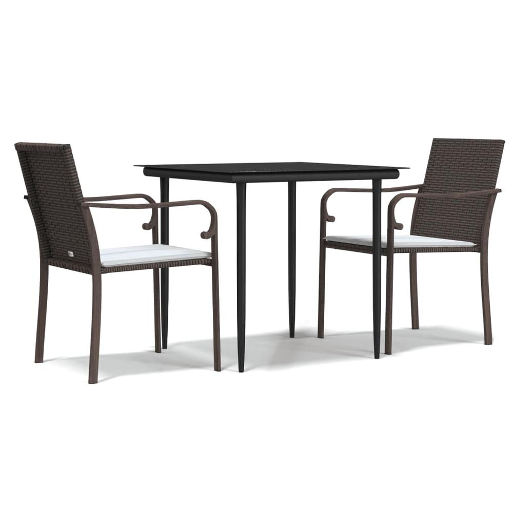 3 Piece Patio Dining Set with Cushions Poly Rattan and Steel. Picture 1