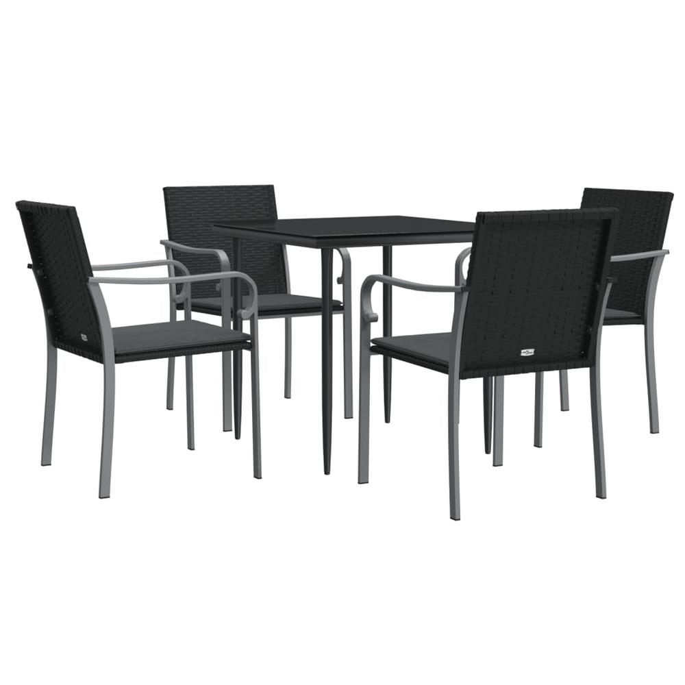 5 Piece Patio Dining Set with Cushions Poly Rattan and Steel. Picture 2