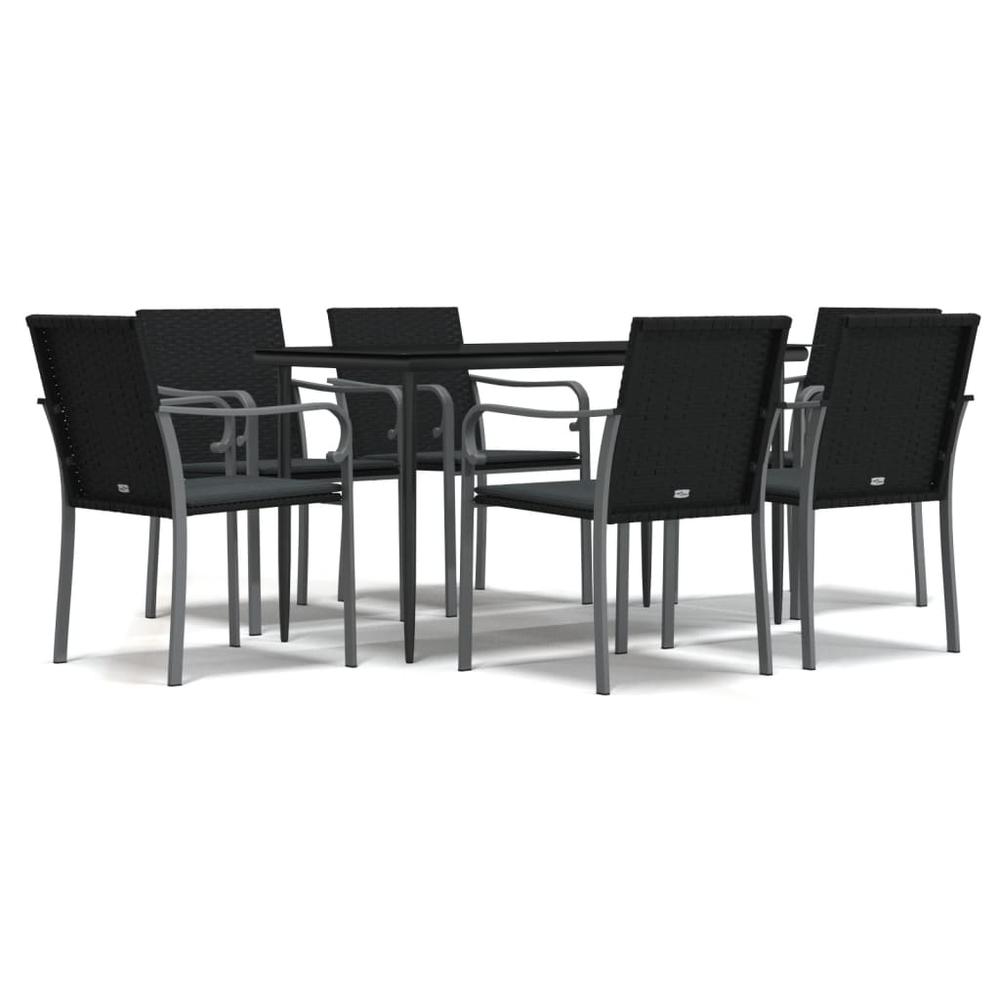 7 Piece Patio Dining Set with Cushions Poly Rattan and Steel. Picture 1