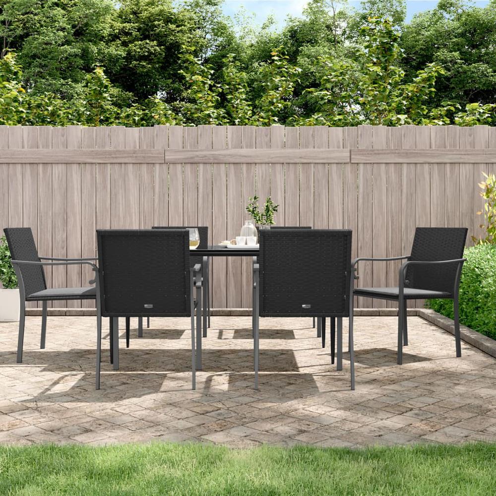 7 Piece Patio Dining Set with Cushions Poly Rattan and Steel. Picture 11