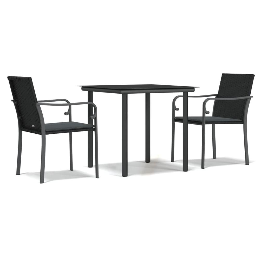 3 Piece Patio Dining Set with Cushions Poly Rattan and Steel. Picture 1