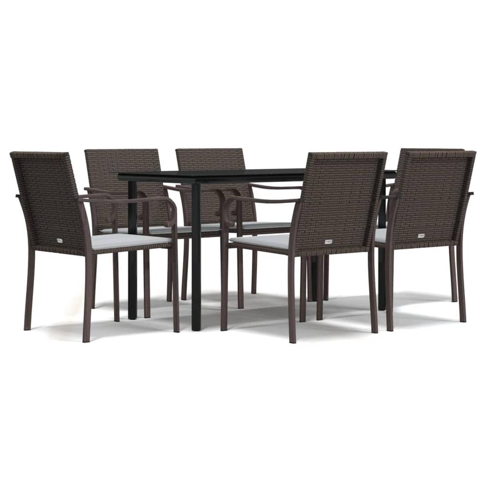 7 Piece Patio Dining Set with Cushions Poly Rattan and Steel. Picture 1