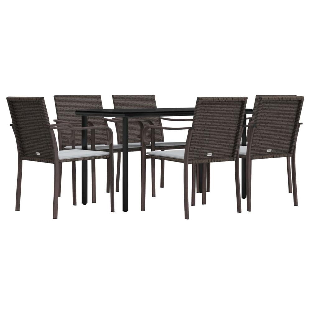 7 Piece Patio Dining Set with Cushions Poly Rattan and Steel. Picture 2