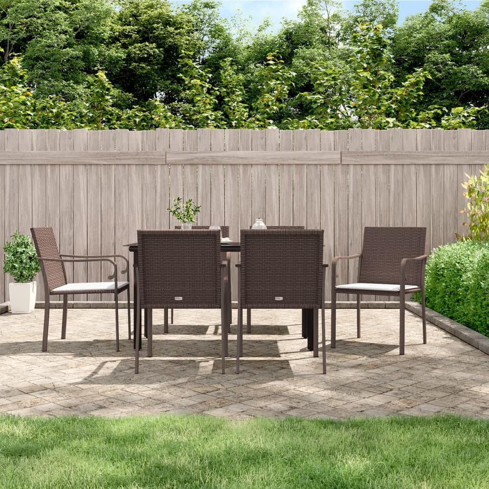 7 Piece Patio Dining Set with Cushions Poly Rattan and Steel. Picture 11