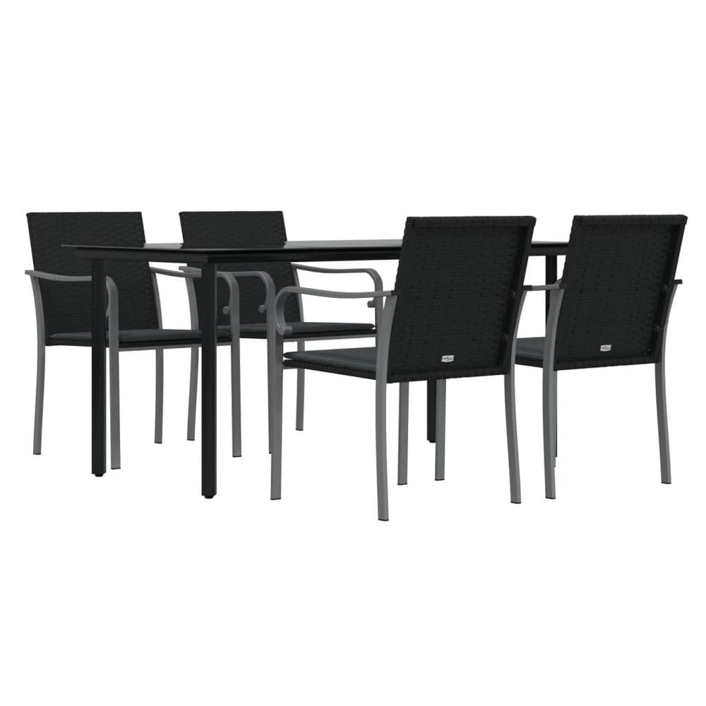 5 Piece Patio Dining Set with Cushions Poly Rattan and Steel. Picture 2