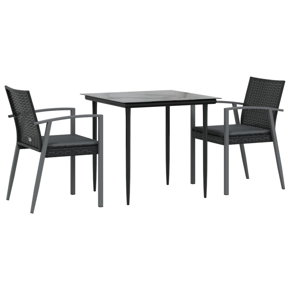 3 Piece Patio Dining Set with Cushions Poly Rattan and Steel. Picture 2