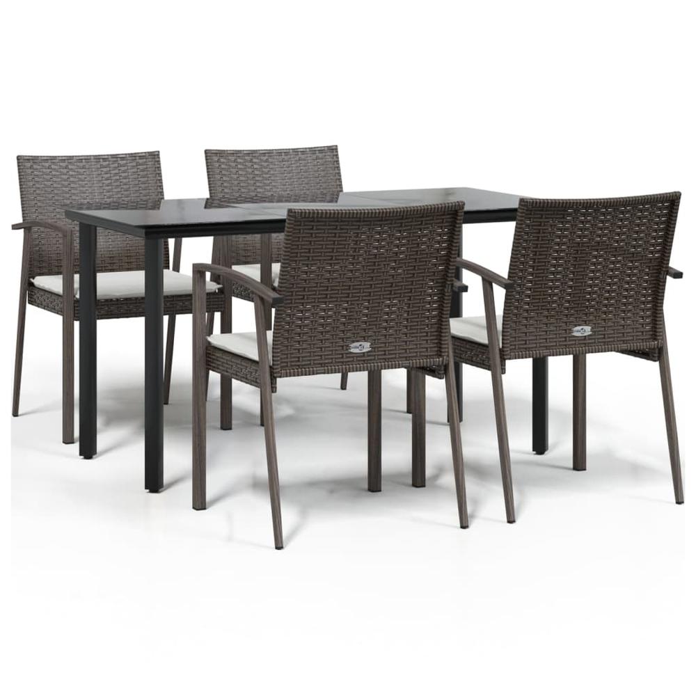 5 Piece Patio Dining Set with Cushions Poly Rattan and Steel. Picture 1