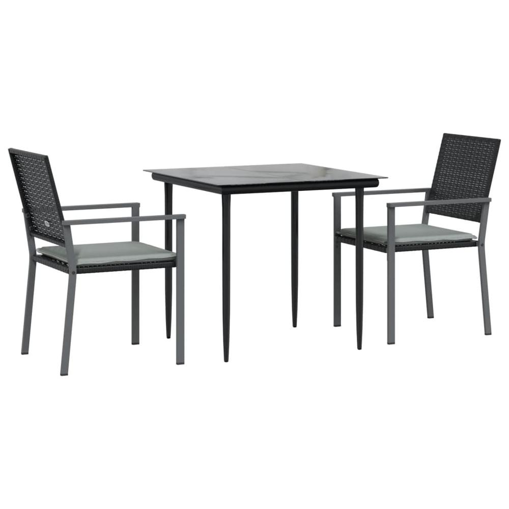 3 Piece Patio Dining Set with Cushions Poly Rattan and Steel. Picture 2