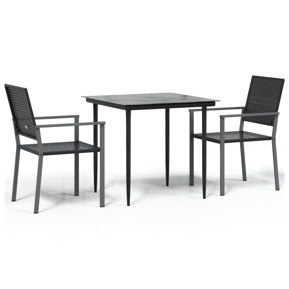 3 Piece Patio Dining Set Poly Rattan and Steel. Picture 1