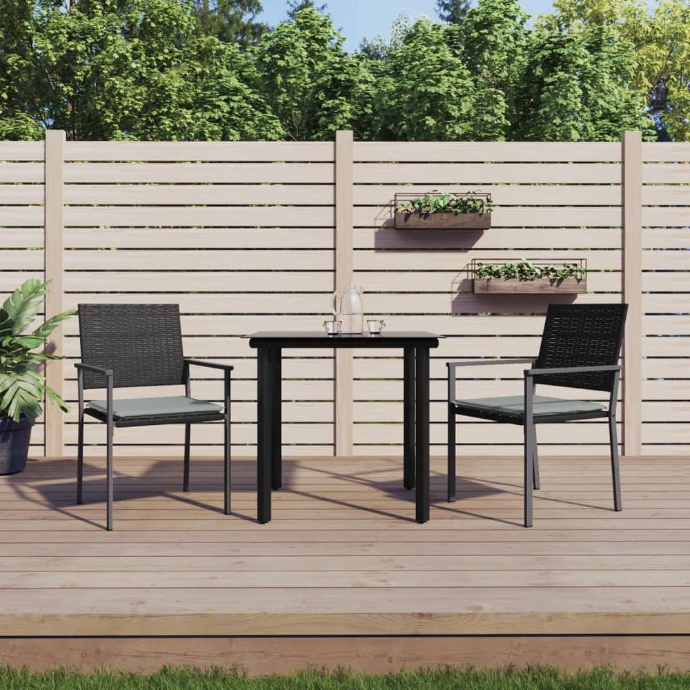 3 Piece Patio Dining Set with Cushions Poly Rattan and Steel. Picture 11