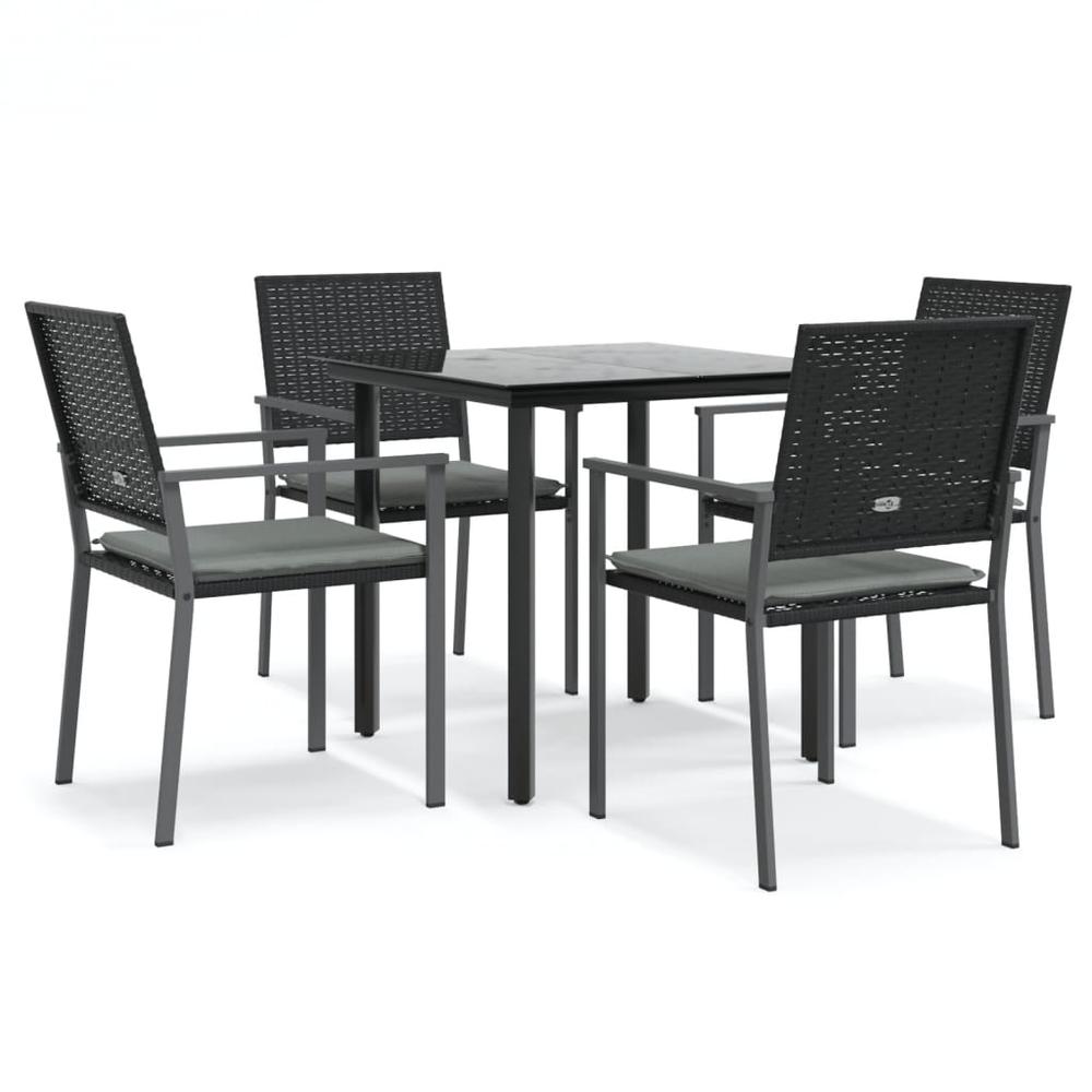 5 Piece Patio Dining Set with Cushions Poly Rattan and Steel. Picture 1