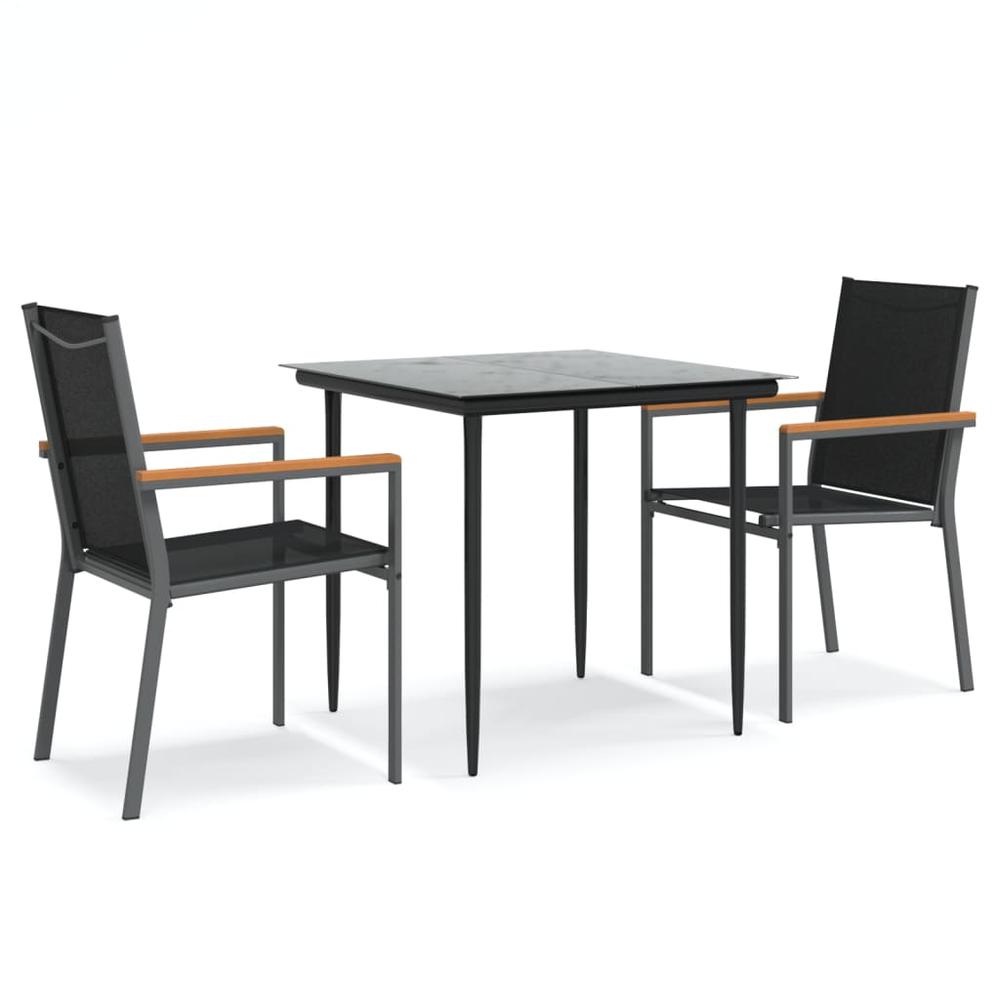 3 Piece Patio Dining Set Black Textilene and Steel. Picture 1