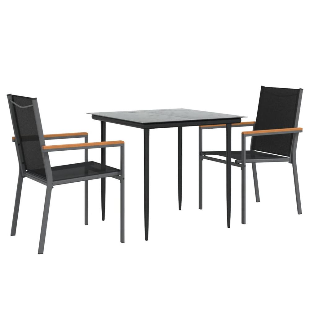 3 Piece Patio Dining Set Black Textilene and Steel. Picture 2