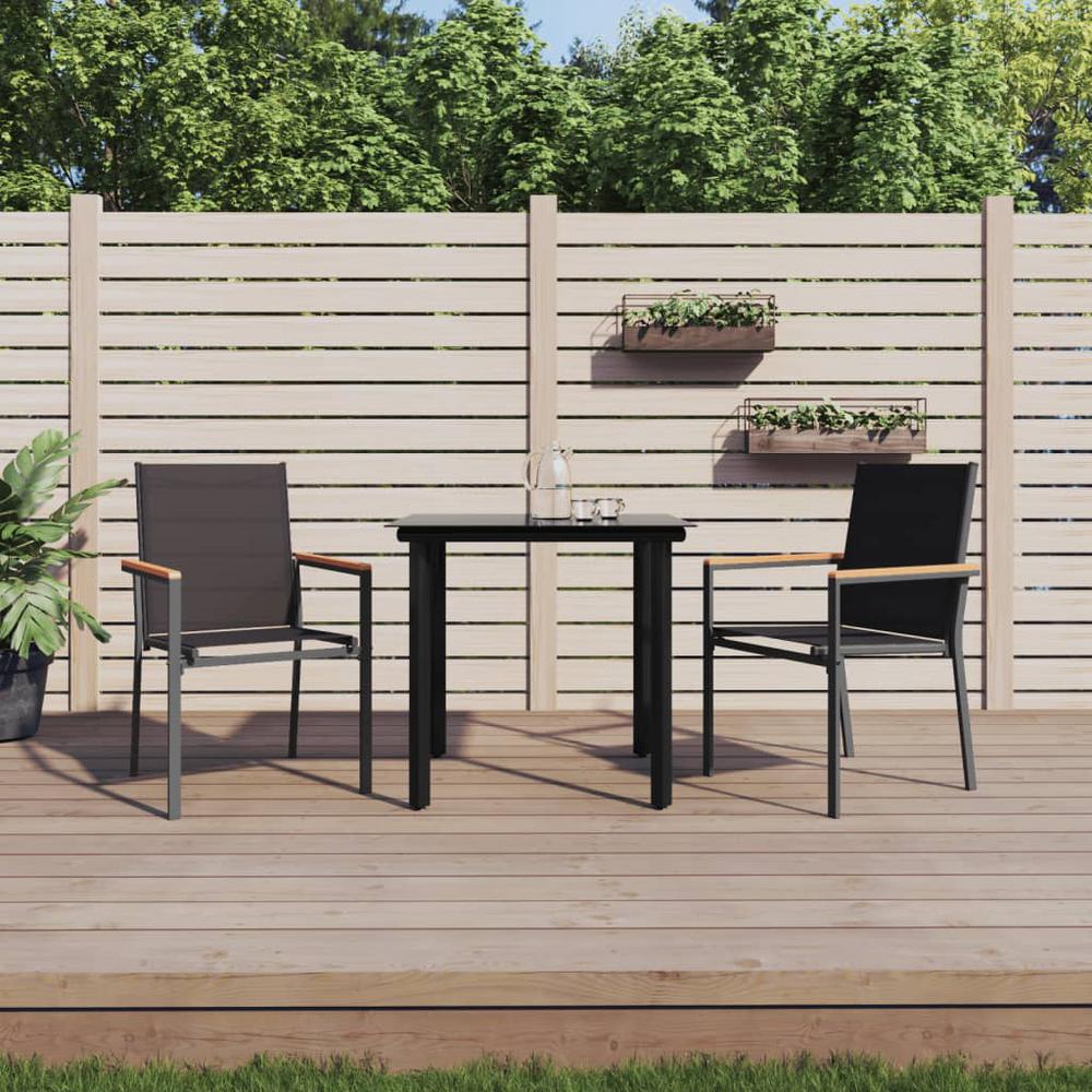 3 Piece Patio Dining Set Black Textilene and Steel. Picture 9