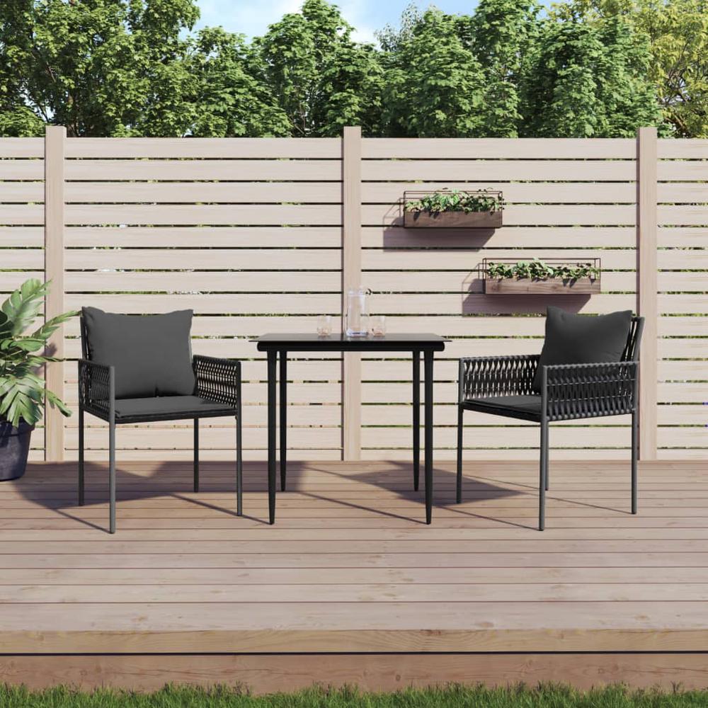 3 Piece Patio Dining Set with Cushions Poly Rattan and Steel. Picture 10